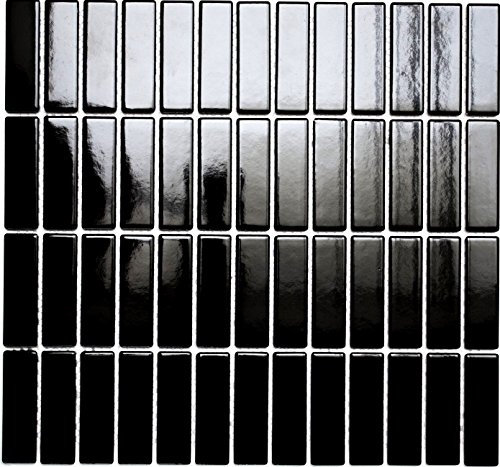 Mosaik Stäbchen uni schwarz glänzend Keramik Fliesenspiegel Spritzschutz Küche Duschwand Mosaik - 10 Matten