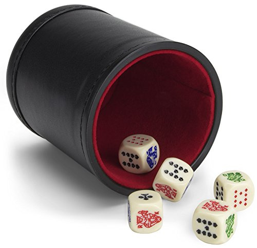 Brybelly Set of 5 Poker Dice with Professional Leather Dice Cup, Great for Travel