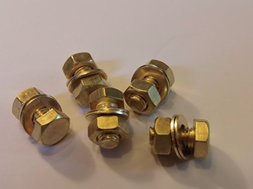 M6X12 BRASS HEX HEAD BOLTS NUTS & WASHERS (PACK 0F 5) BRASS SET SCREWS X5