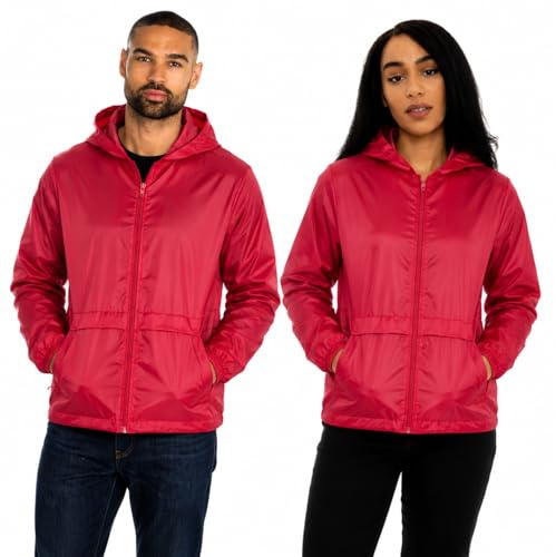 Style It Up Unisex Mens Ladies Water Resistant Plain Raincoat Kagools Jacket Hooded Cagoule (Red, M)