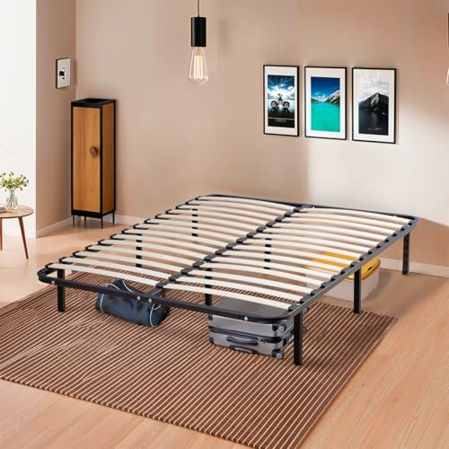 Olympe Literie | Sommier 140x200 cm à Lattes en Métal avec Pieds | Cadre de Lit Robuste | Montage Facile | Noir