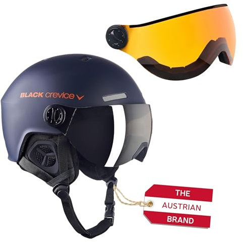 Black Crevice Unisex - Adult Ski Helmet Arlberg with 2 Visor, Navy/Orange, S 51-53 cm