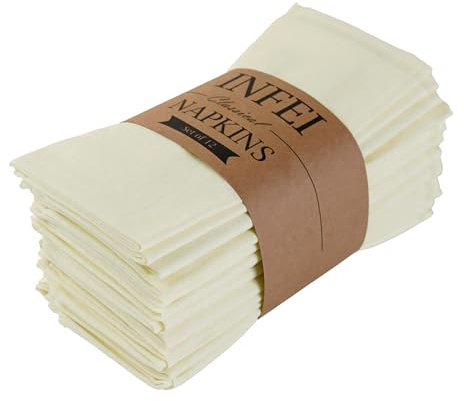 INFEI Solid Color Blended Thin Dinner Cloth Napkins - Set of 12 (40 x 40 cm) - for Events & Home Use (Cream)
