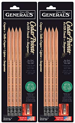 General Pencil Nr. 2/HB Bleistiftspitze, Zedernholz, 4 Stück mit Spitzer (insgesamt 8 Bleistifte plus 2 Spitzer)