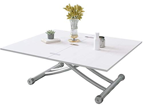 Beliwin Mesa de centro con parte superior elevable, color blanco, altura ajustable, superficie plegable de 2, de comedor para sala de estar y oficina