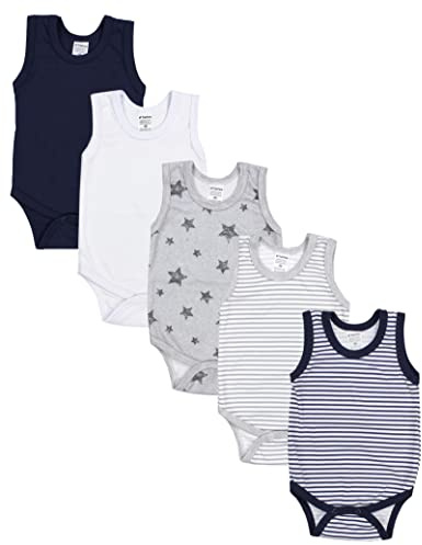 TupTam Baby Jungen Achselbody – Weicher Baby Body im 5er Pack aus Baumwolle, Body Baby Unifarben OEKO-TEX zertifiziert, Farbe: Farbenmix 3, Größe: 74