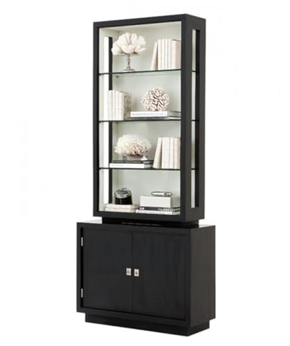 Casa Padrino Luxus Bücher Schrank Schwarz Massivholz Miami Single Cabinet Wohnzimmer Schrank Barock Jugendstil Rokoko Vitrine Ladeneinrichtung