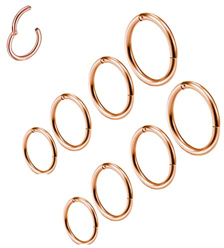 8 Stk 6/8/10/12mm 16G Edelstahl Nasenring rosegold Damen Herren Septum Clicker Ring Nasenring Set Ohr Lippen Nasenpiercing rosegold Lippenpiercing Knorpel Creolen für Männer Frauen