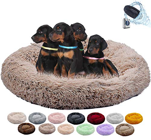 Yurun hundebett flauschig XL, Runden Katze Schlafen Bett, Kuschelhöhle Plüsch Weich mit Schwamm-rutschfestem Boden, für Katzen und kleine mittlere Hunde (Khaki,60CM)