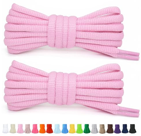 Stepace 2 Paires de Lacets Arrondis de 60cm Pour Baskets, Longueur 200cm 18 Couleurs, Lacets de Chaussures Rose 100cm