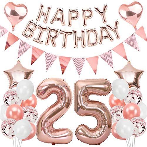 Ouceanwin Geburtstagsdeko 25 Jahre Frau, Rosegold Luftballon 25. Geburtstag Deko Set, Folienballon Zahl 25, Helium Ballon Happy Birthday Girlande für 25. Geburtstag Frauen Party Deko