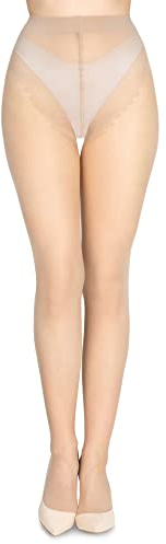 LORES Damen Sensual Bikini Strumpfhose Transparent Hohe Taille Büro-Strumpfhose 40 Denier, Natürliche Gr. L