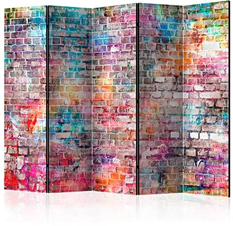 murando - Paravent Raumteiler Innen Ziegel 225x172 cm 5-teilig Einseitig Raumtrenner Trennwand Holz Room Divider Mobiler Sichtschutz Spanische Wand Raum Abtrennung 3D Effekt Steinwand f-B-0131-z-c