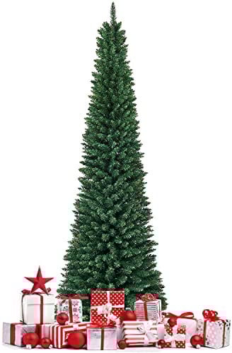 7ft Slim Pencil Christmas Tree - Artificial Bushy Narrow Xmas Tree - 620 Tips Home Festive Decoration