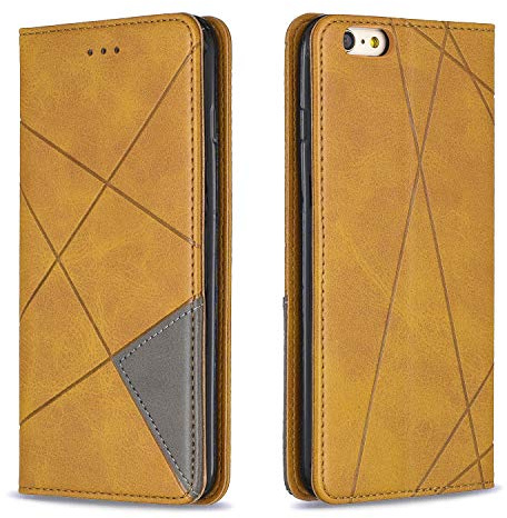 Posanter Compatible with iPhone 6S Plus/6 Plus Case (5.5 Inch), Flip Case PU Leather Wallet Case with Card Holder Kickstand, Wrist Strap Magnetic TPU Rubber Bumper Full Protective Cases Cover (Yellow)