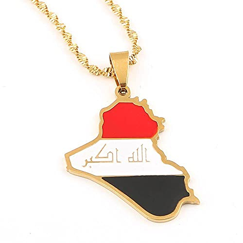 DVRFEBT Halskette Mit Karten Anhänger - Land Irak Karte Flagge Anhänger Halskette, Charme Anhänger Irak Karten Dünne Kette Halsketten, Hip Hop Karte Ethnischer Schmuck, Für Männer Frauen Jubiläum Par