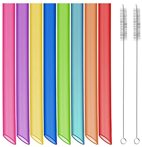 Svalor 8 Stück Bubble Tea Strohhalme, Bunte Wiederverwendbar mit 2 Reinigungsbürsten Spitzes, Plastik Dicke, Trinkhalme Geeignet für Smoothie Säfte(10mm×26cm)