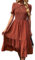 BebreezChic Sommerkleid Damen Midi Elegant Knielang Swiss Dot Luftiges Frühling Festlich Maxikleid Kurzarm Freizeitkleid, Orange-Rot XL