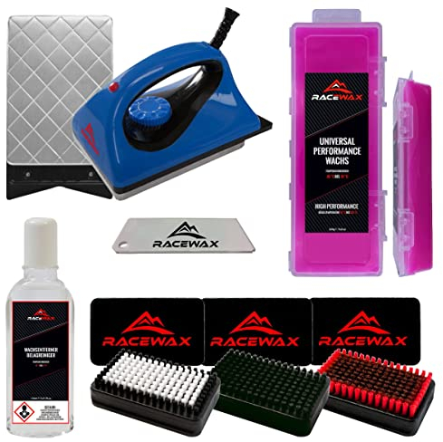 RaceWax Skiwax Set 7-teilig Wachs BaseBrush Nylon Kupfer Rosshaar Wachsentferner