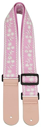 ALLZEDREAM Gitarrengurt, Echtlederenden, Spitzen-Pailletten, Original-Design, Spitze Rosa