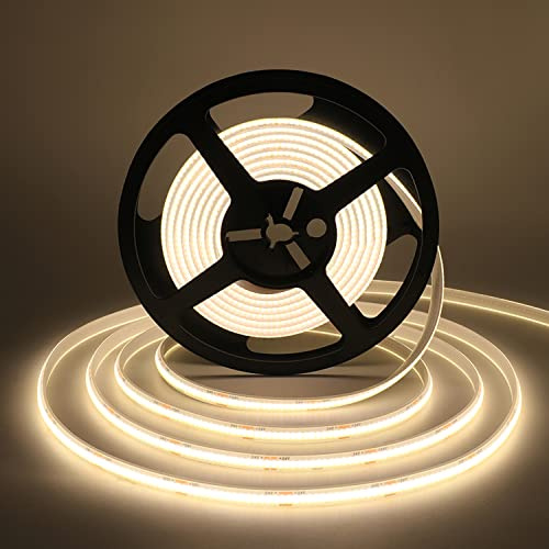 Wisada 24V COB LED Streifen, 5M 320LEDs/m Superhell Flexibler LED Lichtband Warmweiß COB LED Band, Wasserdichte IP68 LED TV Hintergrundbeleuchtung Lichterketten für Aquarium und Schrankbeleuchtung