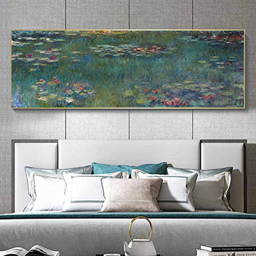 Seerosen von Claude Leinwandbild XXL - Monet Berühmte Leinwand-Wandkunst, Poster und Drucke, impressionistische Kunstbilder, Wanddekoration, 70 x 210 cm, rahmenlos