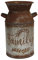 Fauevav Galvanized Milk Can with Greetings, Antique Retro Vase Metal Planter Rustic Vintage Primitive Flower Holder Farmhouse Country Plant for Home Office Decor, 7.5” (Brown)