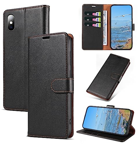 KKEIKO Coque pour iPhone X/iPhone XS, Antichoc Magnetique Étui à Rabat avec Porte Cartes, Portefeuille Housse en Cuir PU pour iPhone X/iPhone XS, Noir