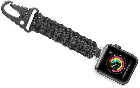yothchose Paracord Keychain Clip Compatible with Apple Watch Fob Military Braided Strap, Black, 38/40/41