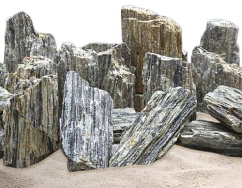 AquaOne Aquarium Steine Glimmer Wood Rock I Natursteine Gr.M 1 Stück 0,8-1,2 kg pro Stein I Aquascaping Gestein Grau Dekoration Terrarium Nanobecken Landschaft