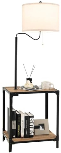 COSTWAY Floor Lamp with End Table, Narrow End Table with 360° Rotatable Lamp, 2 USB Charging Ports and Adjustable Foot Pads, Nightstand Standing Lamp for Living Room, Bedroom