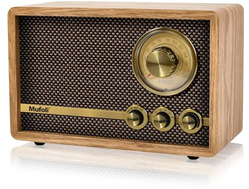 Mufoli Retro Radio with Bluetooth Speaker, Vintage Bluetooth Radio with White Noise Function, Wooden FM Radio Speaker with Rotary Tuning Dial for Home, Bedroom, Living Room, Kitchen