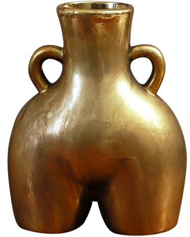 Keramikvase in Antik-Optik, weibliche Form, Messing-Stil