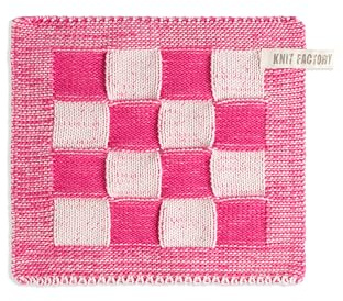 Knit Factory - Topflappen Block - Ecru/Fuchsia - 23x23 cm | Hitzebeständige Lappen - Schutzlappen zum kochen - Küchenzubehör - Kochlappen - Traditioneller look