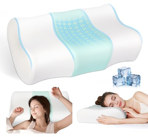 JINXIA Kühlendes Memory-Schaum-Kissen, Ergonomisches Orthopädisches Konturkissen zur Nackenunterstützung, Nackenkissen für Seiten-/Rücken-/Bauchschläfer