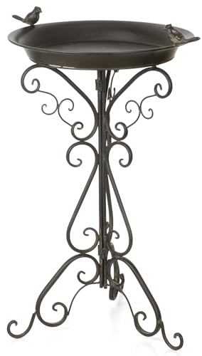 Moritz Vogeltränke Vogelbad braun mit Zwei kleinen Vögeln auf der Wasserschale Höhe 74cm stehend Vogelbecken Wassertränke verziert Garten frostsicher