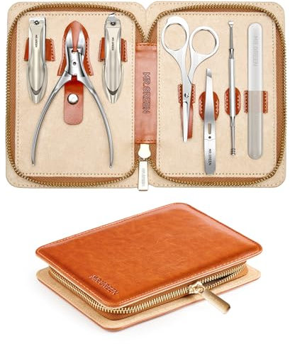 MR.GREEN Manicure Set, German Stainless Nail Clippers Set with Cather Anti Splash, Seiko Quality Toe & Finger Nail Cutters, Professional Personal Care Tools with Exquisite Leather Case for Men& Women