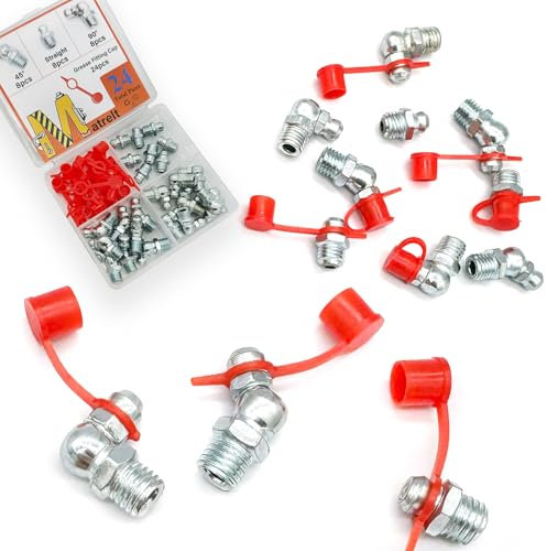 24 pezzi 5/16 -24 dritto 45 90 gradi grasso montaggio kit assortimento con grasso Zerk raccordi tappi, grasso idraulico in acciaio zincato Zerk per macchine industriali e agricole automobili navi et