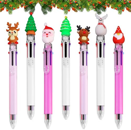 6-in-1 Weihnachten Kugelschreiber, 7 Stück 6 Farben Mehrfarbig Stifte Druckstift, Stifte Weihnachten Kinder, Weihnachtskugelschreiber, Multicolor Kugelschreiber Weihnachten für Schüler Geschenk