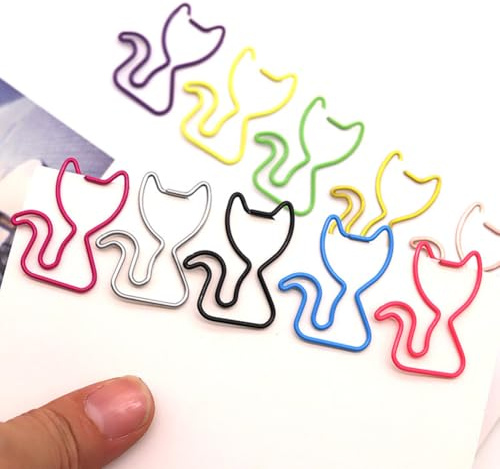 Lustige Büroklammern, niedliche Tierkatze, Büroklammern für Damen, Herren, Kollegen, Lehrer, Bürobedarf, bunte Lesezeichen-Clips (Katze, 50 Stück)