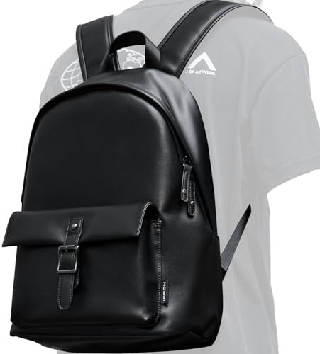 MATE ELAN Lederrucksack Herren Damen, Laptopfach Rucksack 14 Zoll,Leather Backpack,Pu Rucksäcke Schwarz,Schulrucksack,City Rucksack Leder Modern,Rucksacktasche Wasserabweisend für Arbeit,Reisen