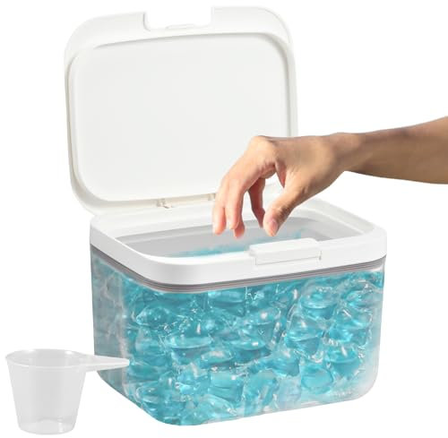 Laundry Pods Container Sealed Automatic Pop-Up Washing Tablets Storage Box Large Capacity Washing Powder Storage with Measuring Cup for Pods Soap Powder Dryer Sheets (2.8L)