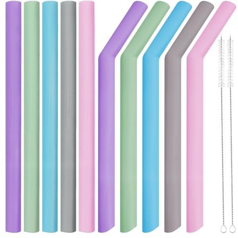 Silikonstrohhalme - 20 Stück Dicke Strohhalme, 25 x 1,1 cm Wiederverwendbare Strohhalm, Bubble Tea Strohhalme, mit 2 Reinigungsbürste, Umweltfreundlich, für Cocktails, Säfte, Milchtee