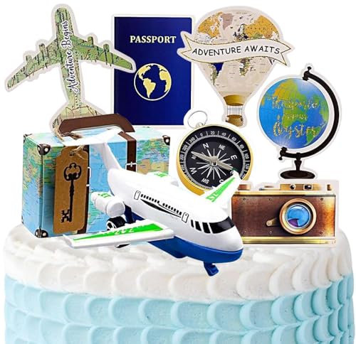 YGCHEN Tortendeko Reise Kuchen Dekoration Weltreisen Kuchen Deko Mini Flugzeug Spielzeug Abenteuer Reisen Kuchen Topper Kindergeburtstag Partyzubehör 14 Stück
