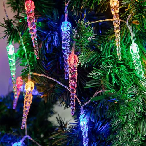 KINGCOO 20LED Eiszapfen Lichterkette Außen und Innen, Wasserdicht 3M LED Eiszapfen Rohr Meteorschauer Lichter Batteriebetrieben für Balkon Party Haus Garten Weihnachtsbeleuchtung Deko (3M Mehrfarbig)
