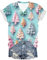Keepink Weihnachtsoberteile für Damen, kurzärmelig, glitzernder Schneeflocken-Druck, Bluse, lässig, Baggy-Tunika, Shirts, Mädchenpullover, trendiges Ausgeh-Shirt, Aktiv-T-Shirts, 13 Hellblau, 16