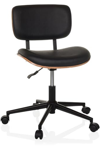 hjh LIVING Bürostuhl mit Holzverschalung CENCA I Kunstleder-Bezug, Home-Office Drehstuhl im Industrial-Look, höhenverstellbar, Schwarz