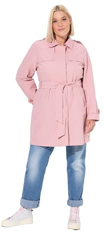 Ulla Popken Damen Trenchcoat, A-linie, Hemdkragen, Bindegürtel Mäntel, Zartes Altrosa, 46-48 EU