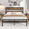 VECELO 4ft6 Double Bed Frame with Wooden Headboard, 135x190 cm Metal Platform, Heavy Duty Metal Slats Support, Mattress Base No Box Spring Needed, No Noise, Easy Assembly, Retro Brown