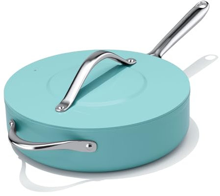 CookinCraze Sauteuse antiadhésive en céramique de 4,5 l avec couvercle, poêle à frire profonde, poignée reste froide, compatible avec l'induction, passe au lave-vaisselle et au four jusqu'à 260 °C,